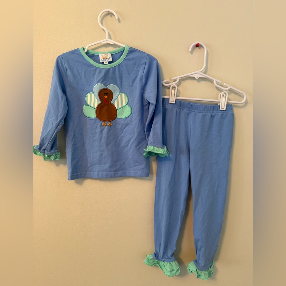 Busy Bees Smocks Blue Turkey Pajamas